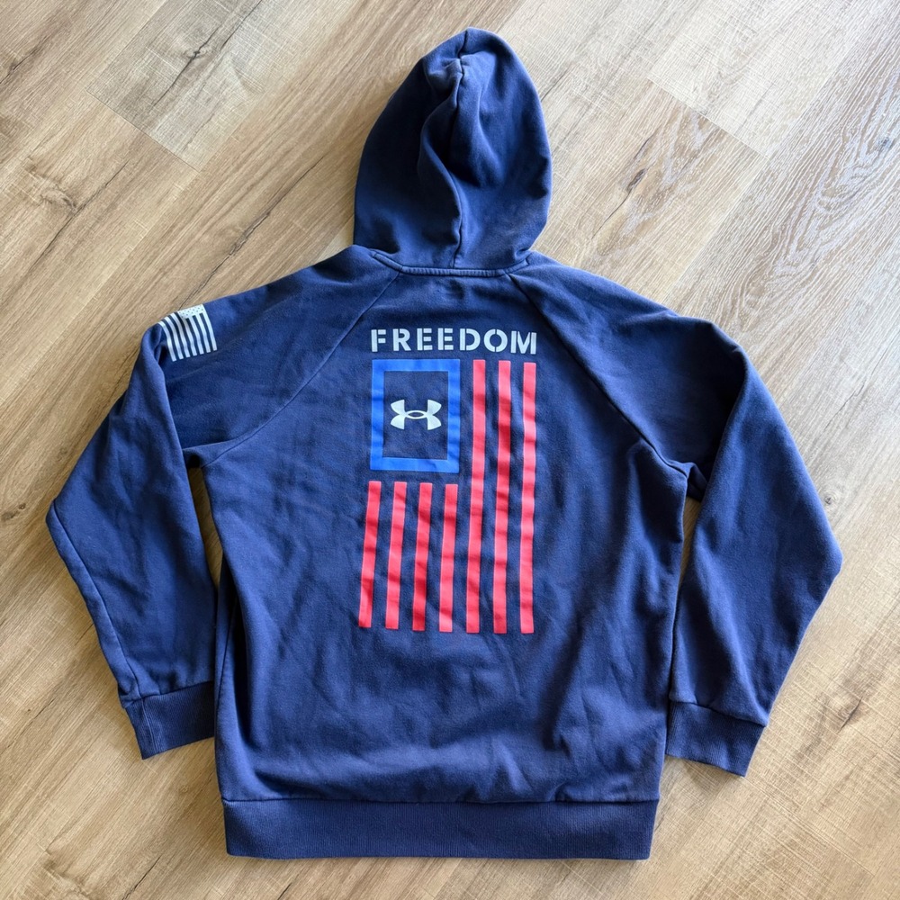 Under Armour Freedom Flag Hoodie Mens Medium Navy Blue Patriotic Pullover
